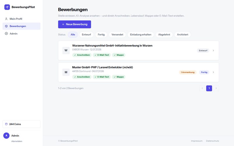 BewerbungsPilot, KI-Bewerbungsassistent als SaaS: Screenshot 3