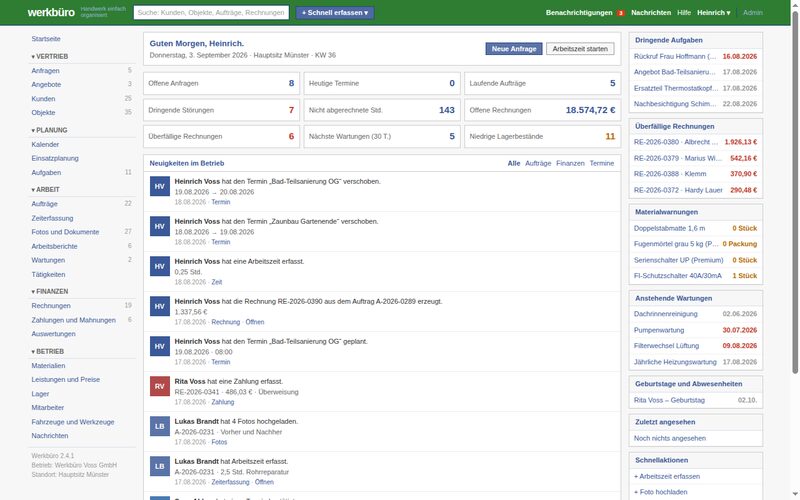 Werkbüro, Betriebssoftware für Handwerker: Screenshot 1