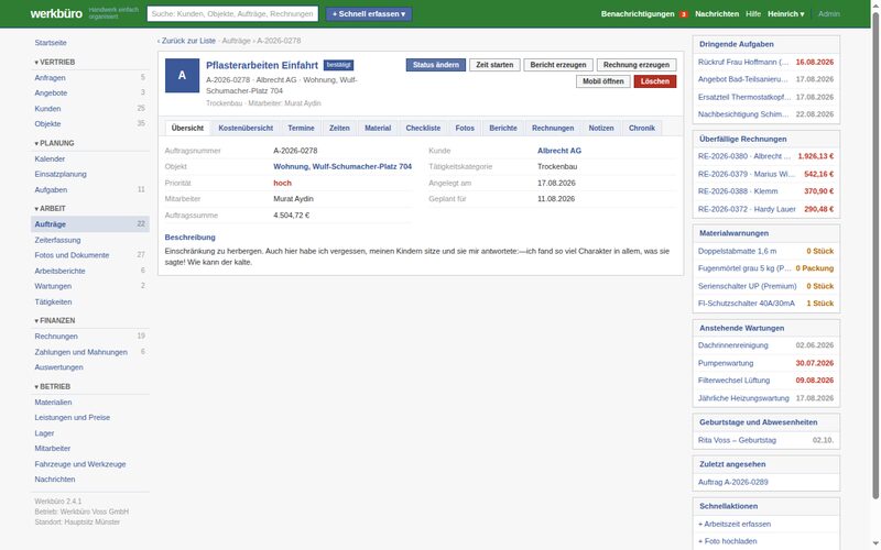 Werkbüro, Betriebssoftware für Handwerker: Screenshot 2